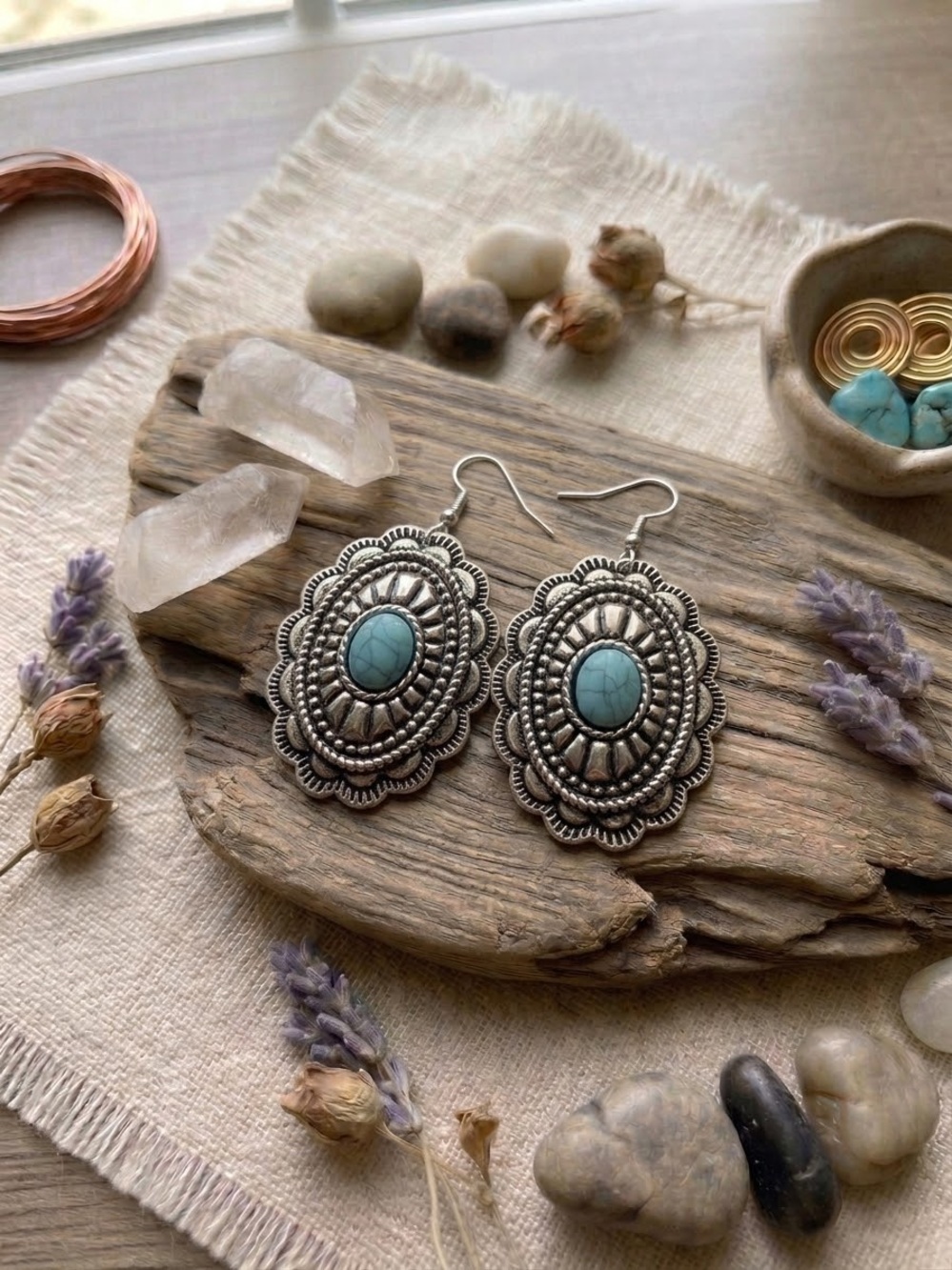 Turquoise Oval Silver-Accent Drop Earrings - Women Jewelry